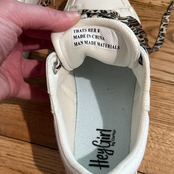 Hey Girl by Corkys White Sneakers with Black Stripes, Leopard Laces - Picture 3 of 4